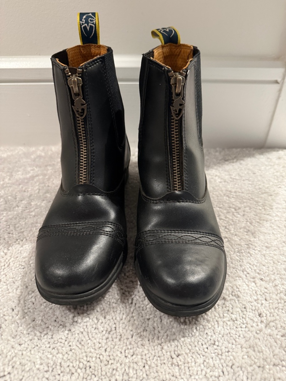 Moretta Rosetta Girls Size 2 Black PU Leather Paddock Front Zip Riding Boots